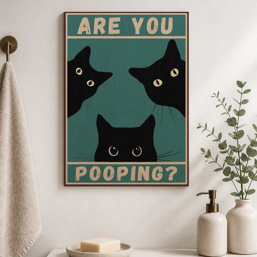 Are You Pooping Cat Wood Print by OnWood Australia