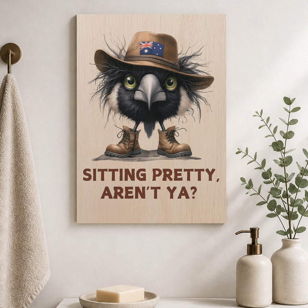 Aussie Magpie Bathroom Wood Print by OnWood Australia