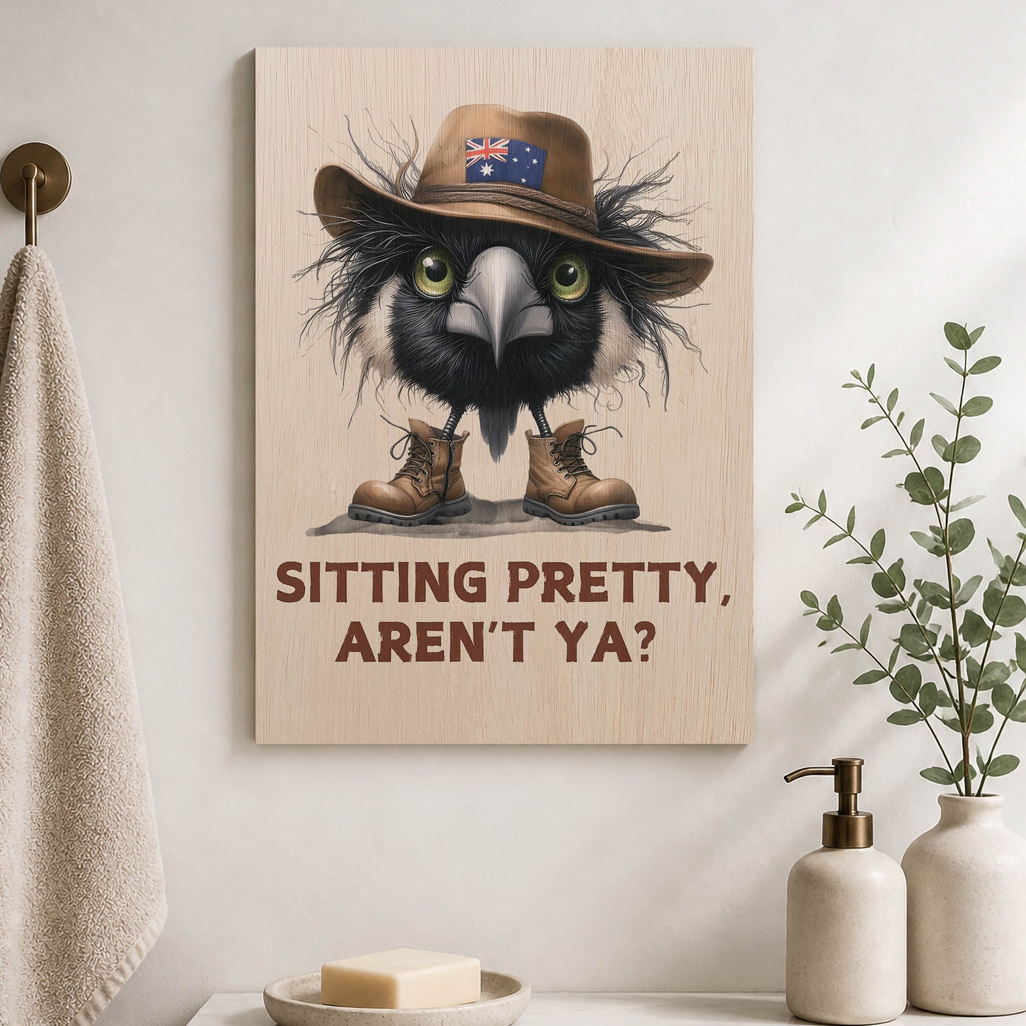 Aussie Magpie Bathroom Wood Print by OnWood Australia