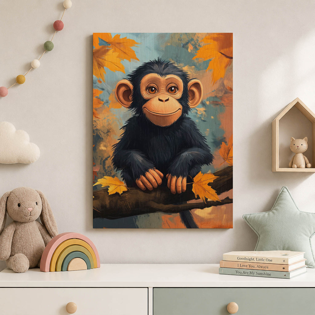 Autumn Chimpanzee Wood Print by OnWood Australia