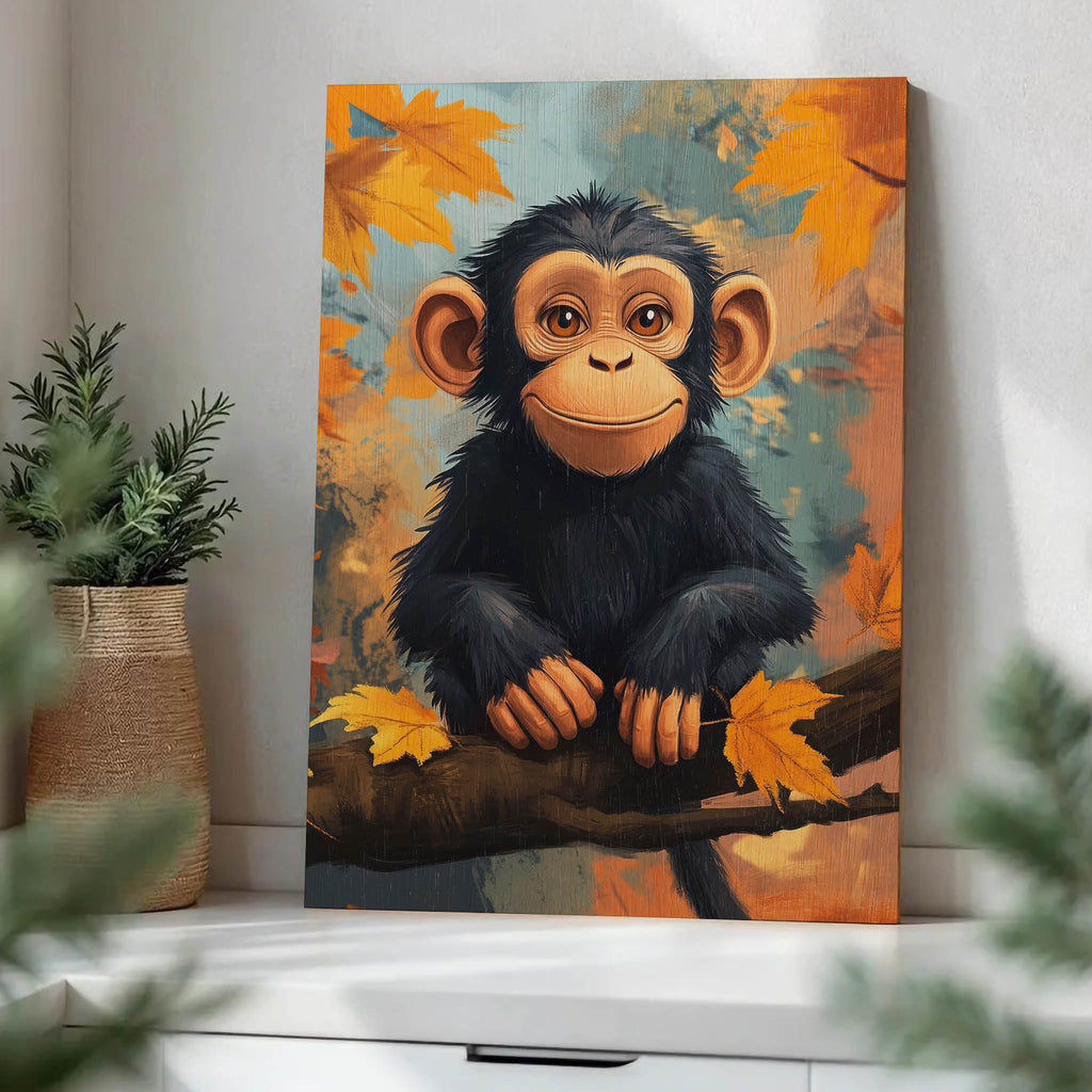 Autumn Chimpanzee Wood Print by OnWood Australia