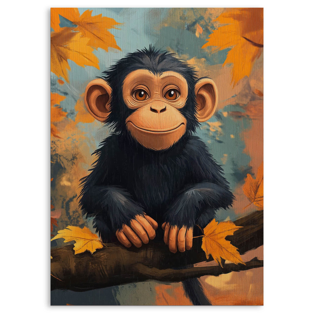 Autumn Chimpanzee Wood Print by OnWood Australia