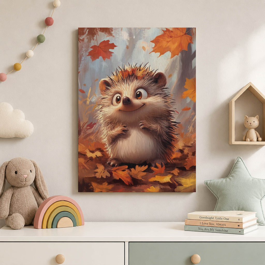Autumn Hedgehog Wood Print by OnWood Australia
