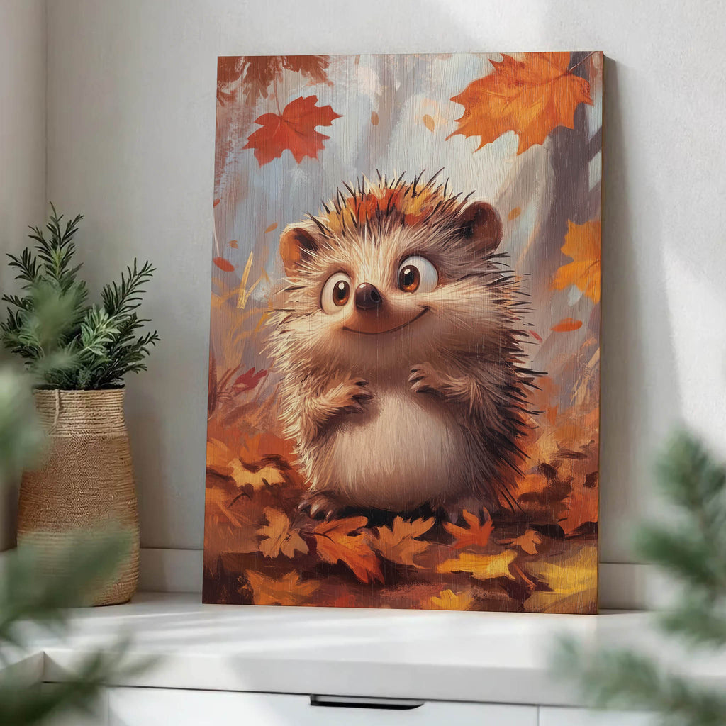 Autumn Hedgehog Wood Print by OnWood Australia