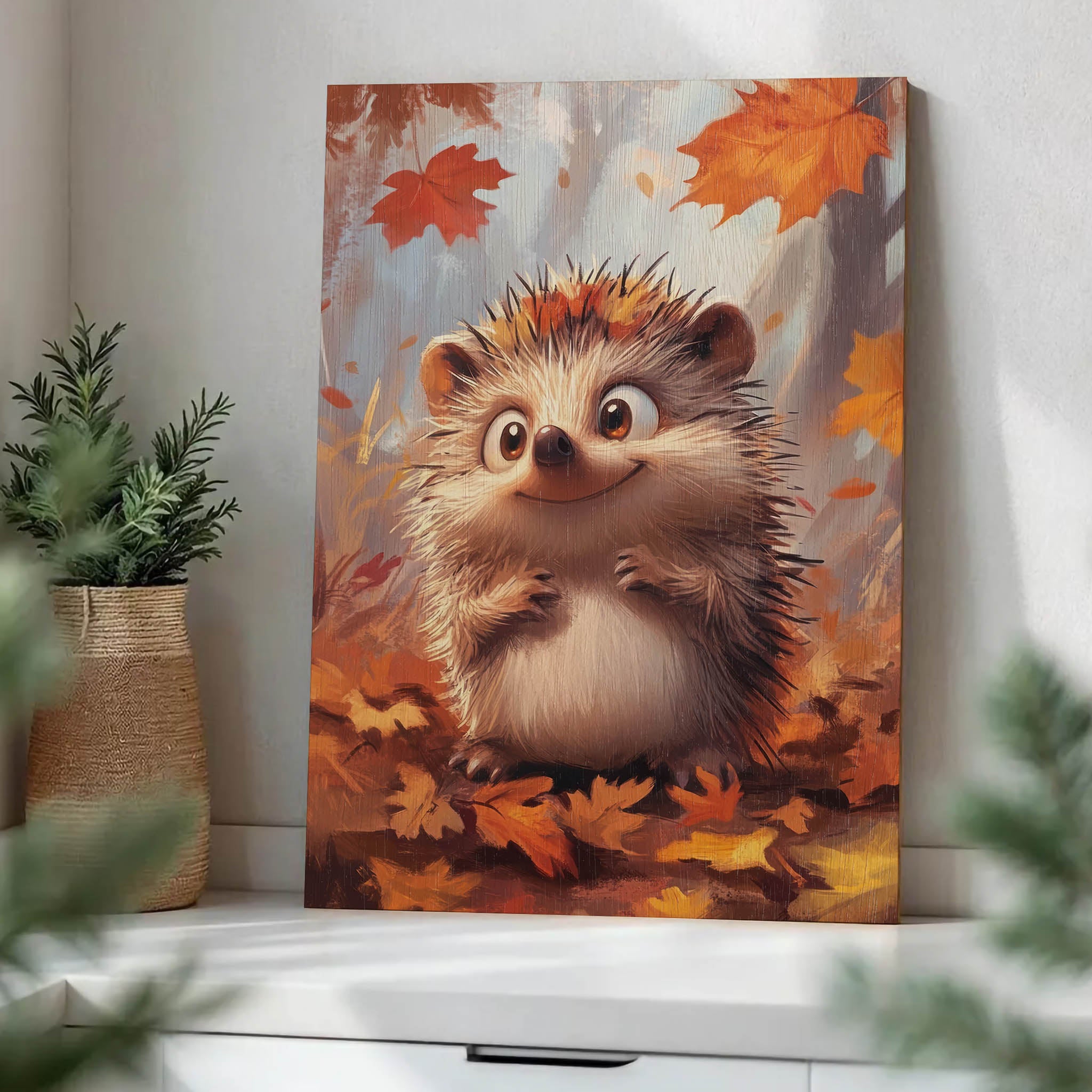 Autumn Hedgehog Wood Print by OnWood Australia