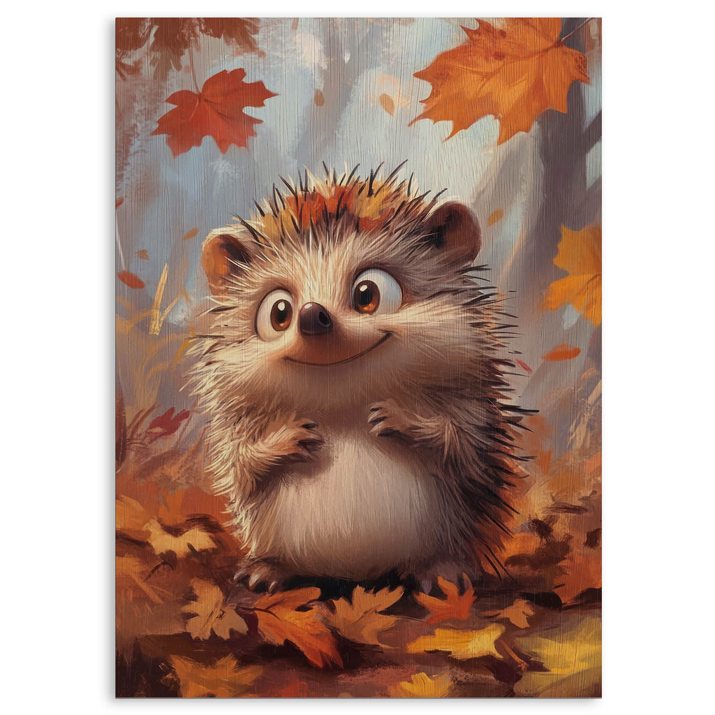 Autumn Hedgehog Wood Print by OnWood Australia