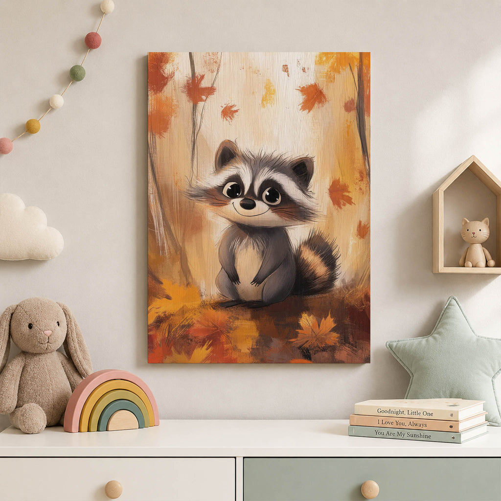 Autumn Raccoon Wood Print by OnWood Australia