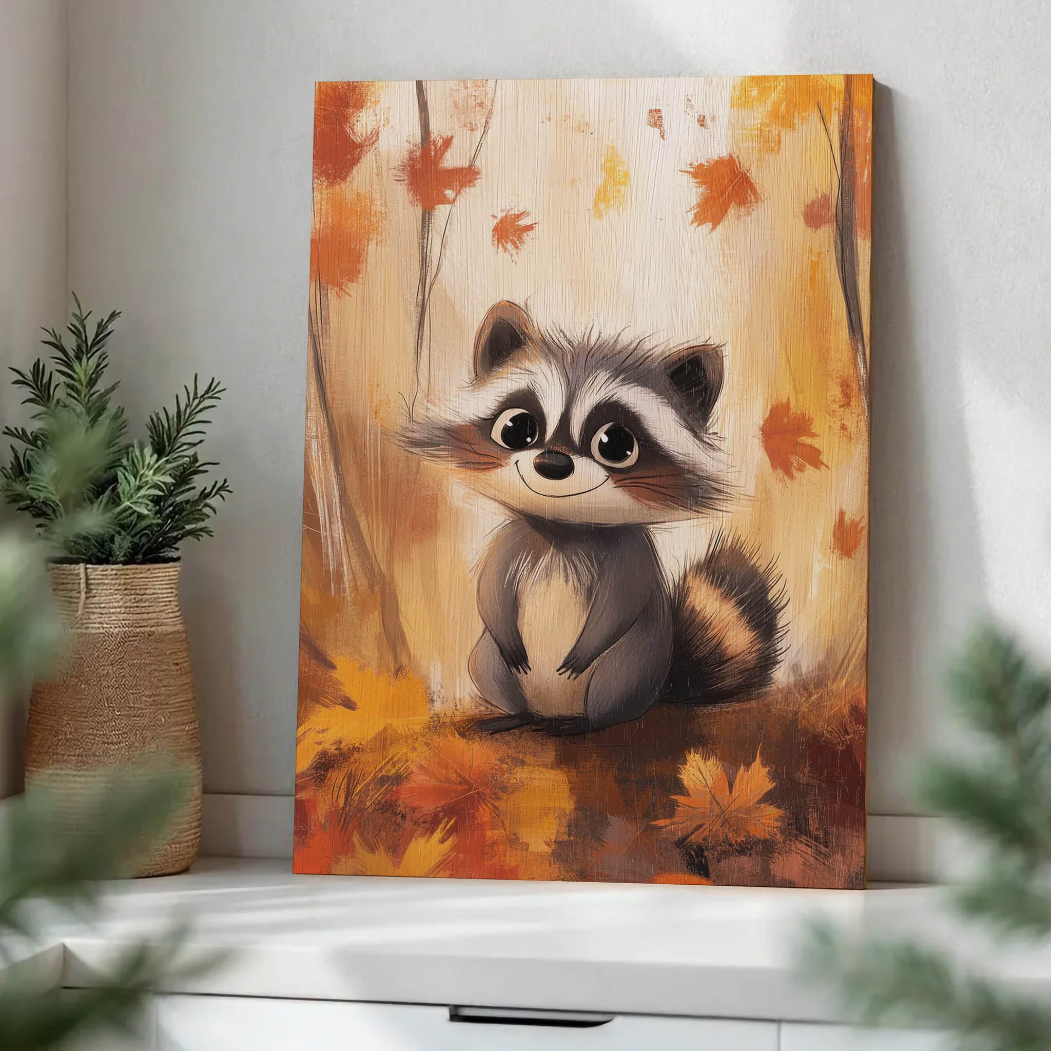 Autumn Raccoon Wood Print by OnWood Australia
