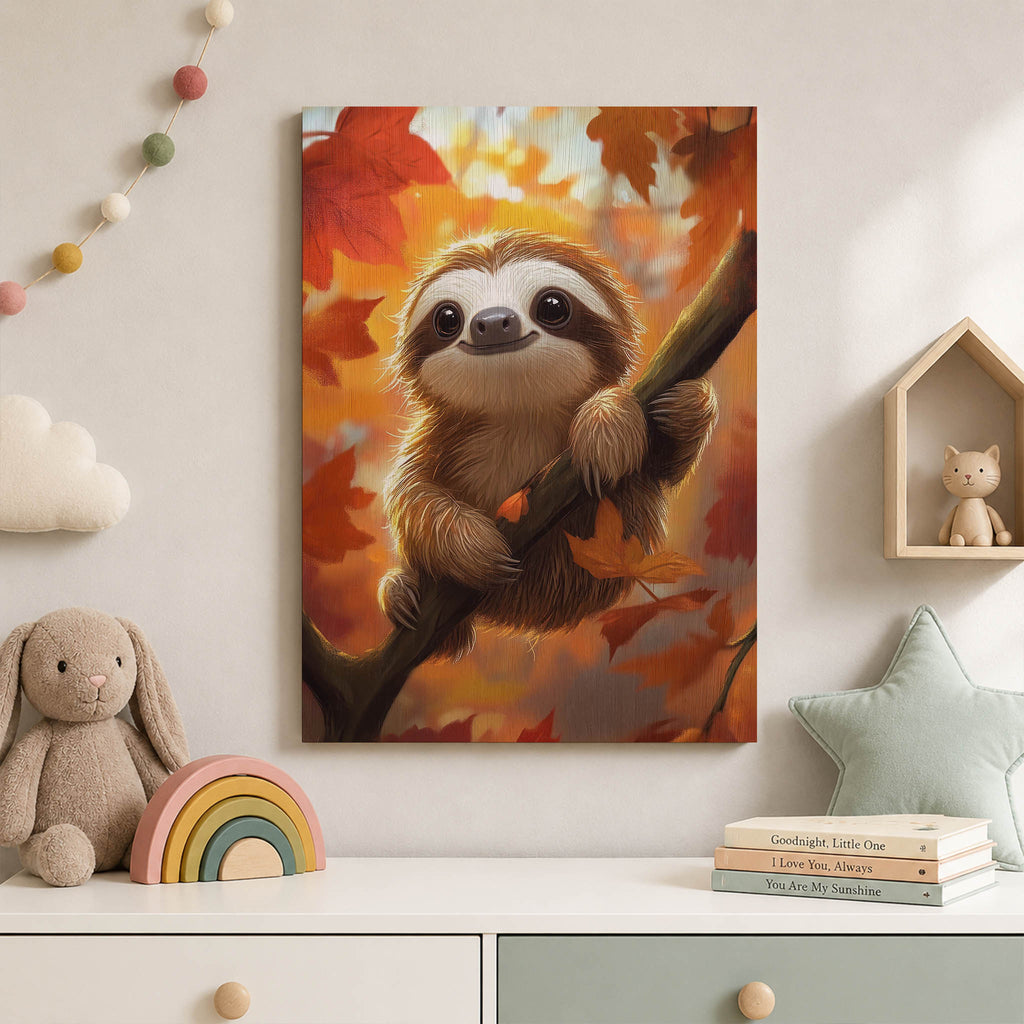 Autumn Sloth Wood Print by OnWood Australia