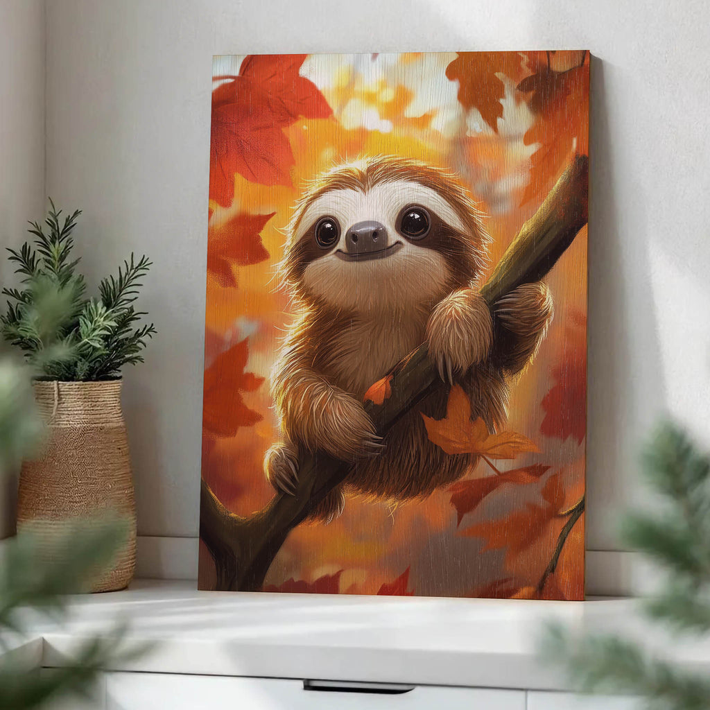Autumn Sloth Wood Print by OnWood Australia