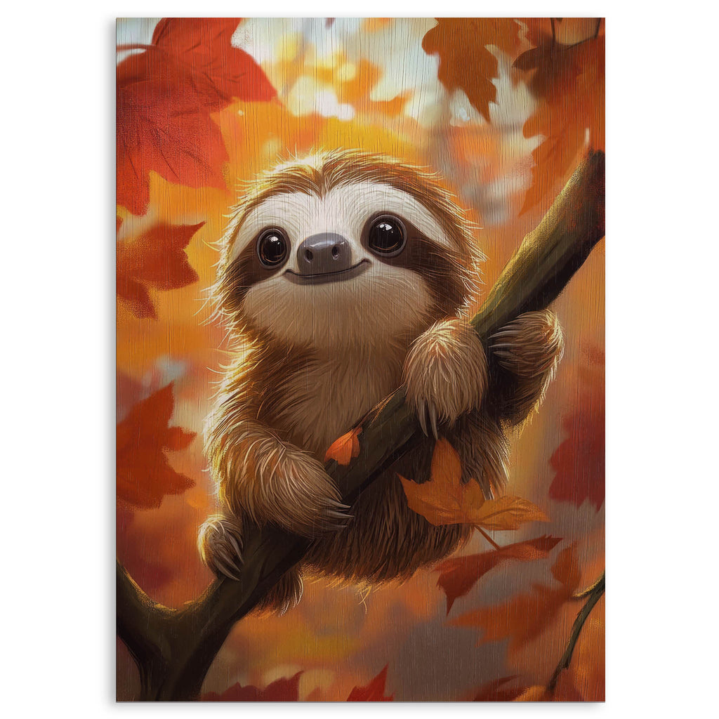 Autumn Sloth Wood Print by OnWood Australia