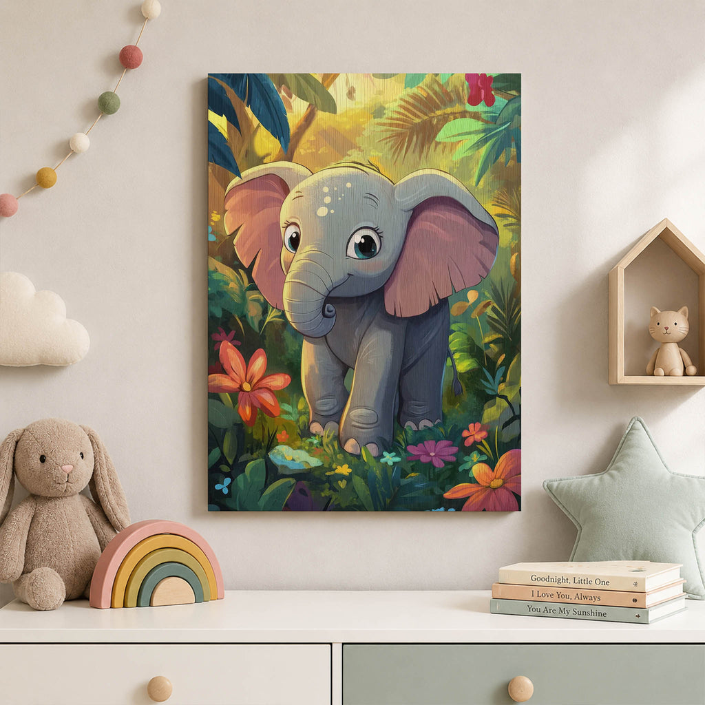 Baby Elephant Wood Print by OnWood Australia