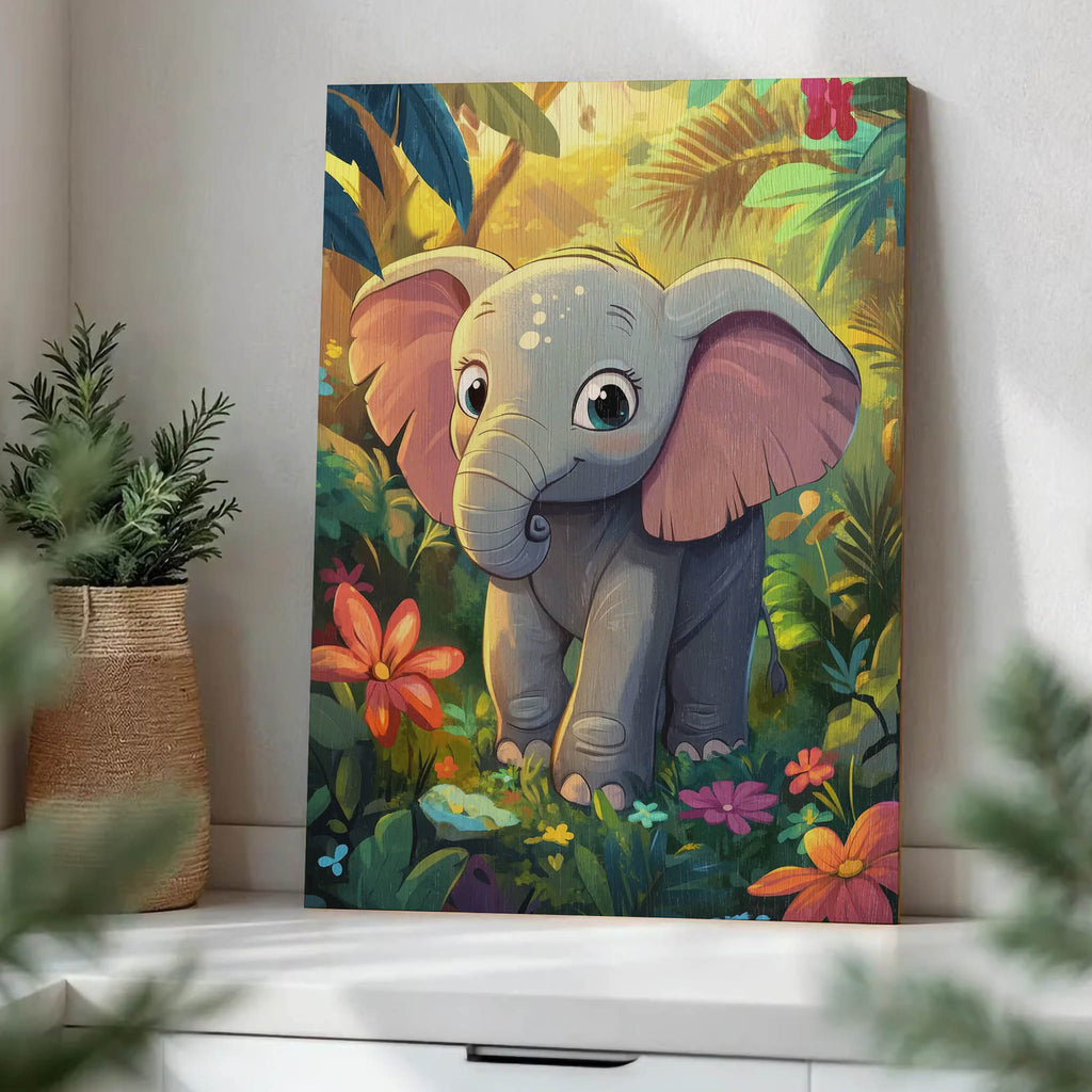 Baby Elephant Wood Print by OnWood Australia