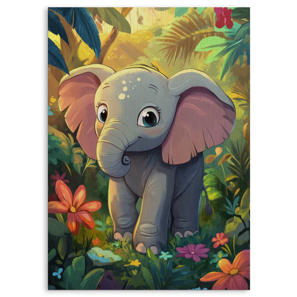 Baby Elephant Wood Print by OnWood Australia