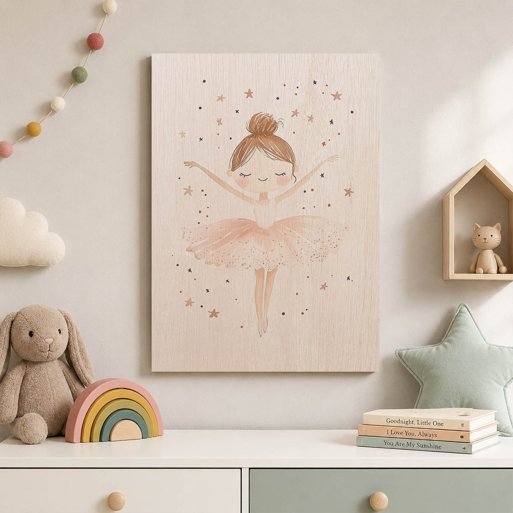 Ballet Ballerina with Stars Wood Print by OnWood Australia