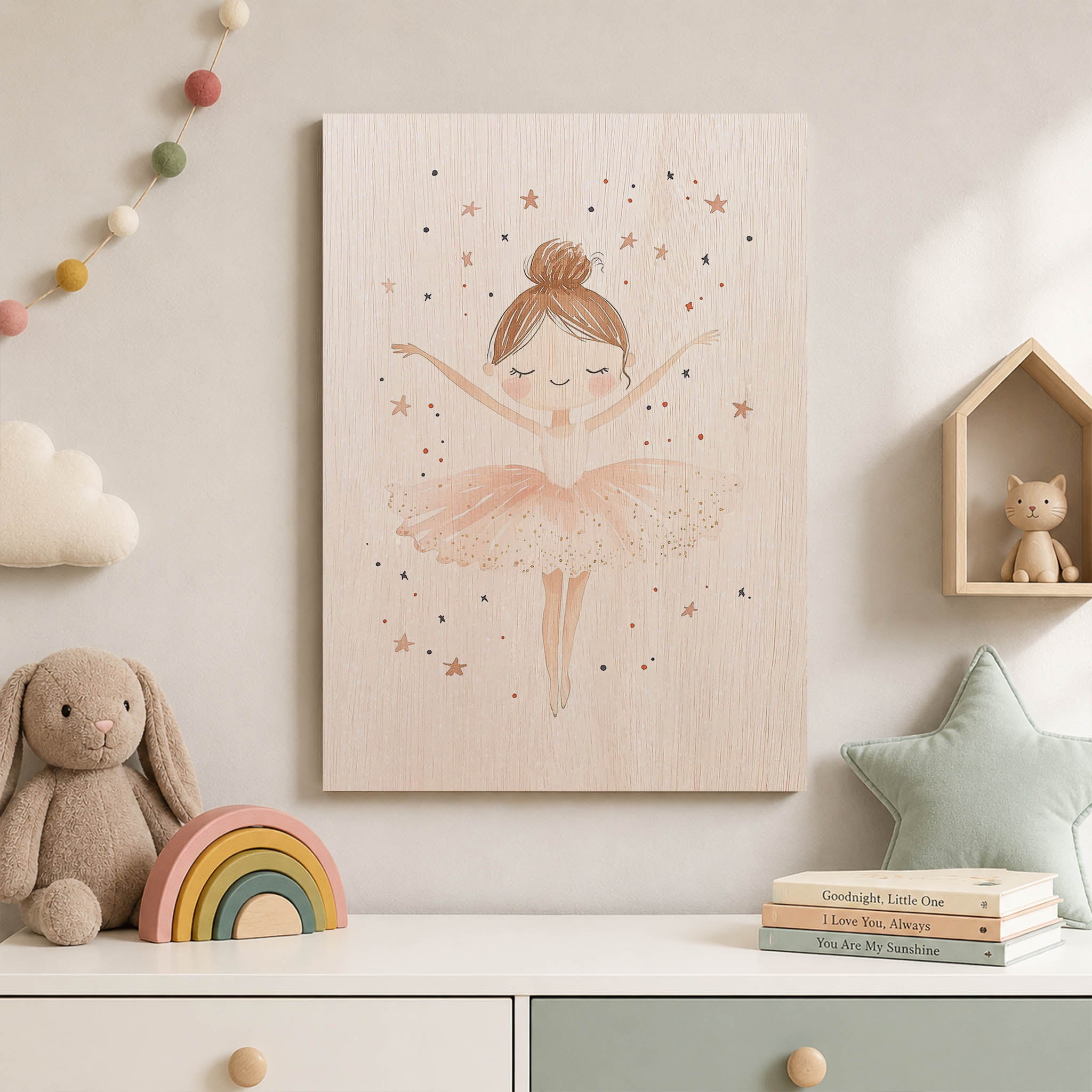Ballet Ballerina with Stars Wood Print by OnWood Australia