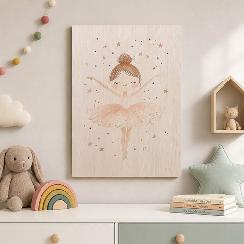Ballet Ballerina with Stars Wood Print by OnWood Australia