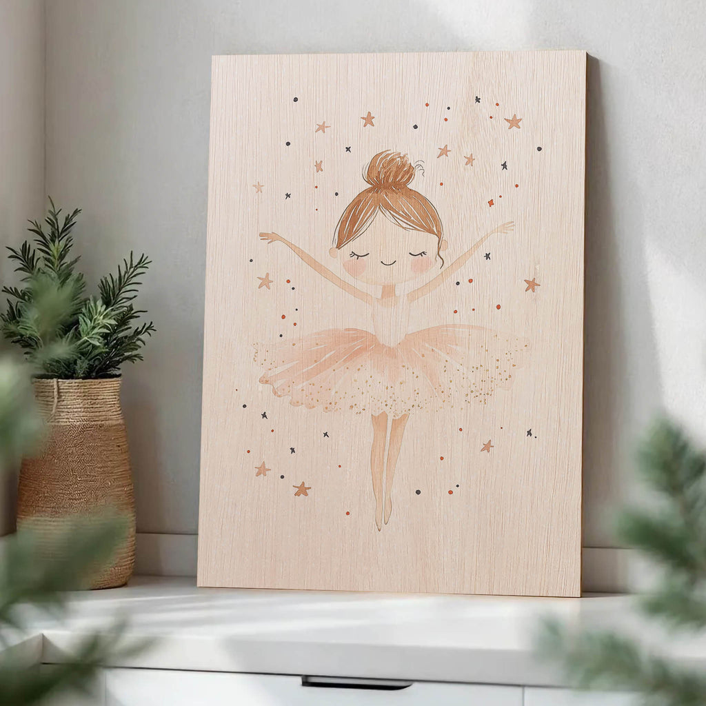 Ballet Ballerina with Stars Wood Print by OnWood Australia