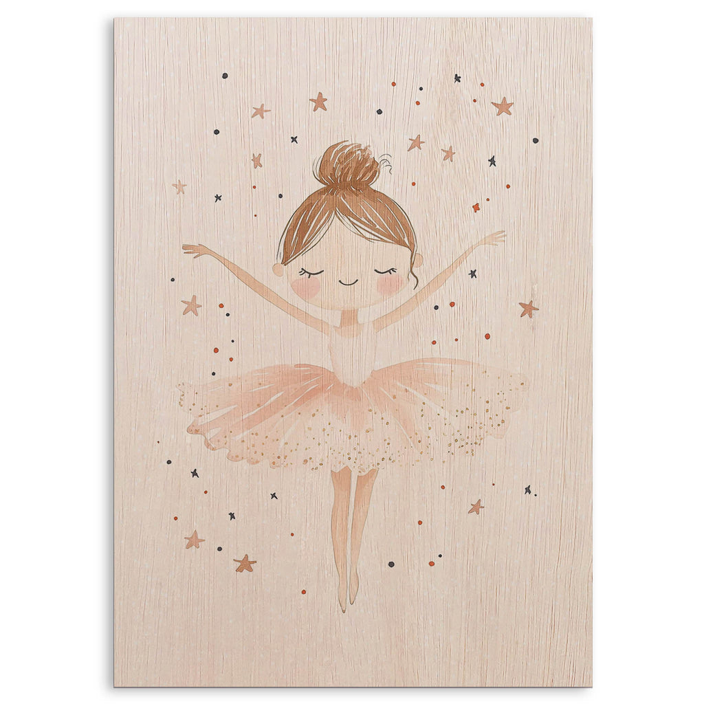Ballet Ballerina with Stars Wood Print by OnWood Australia