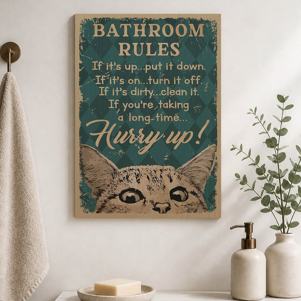 Bathroom Rules Wood Print by OnWood Australia