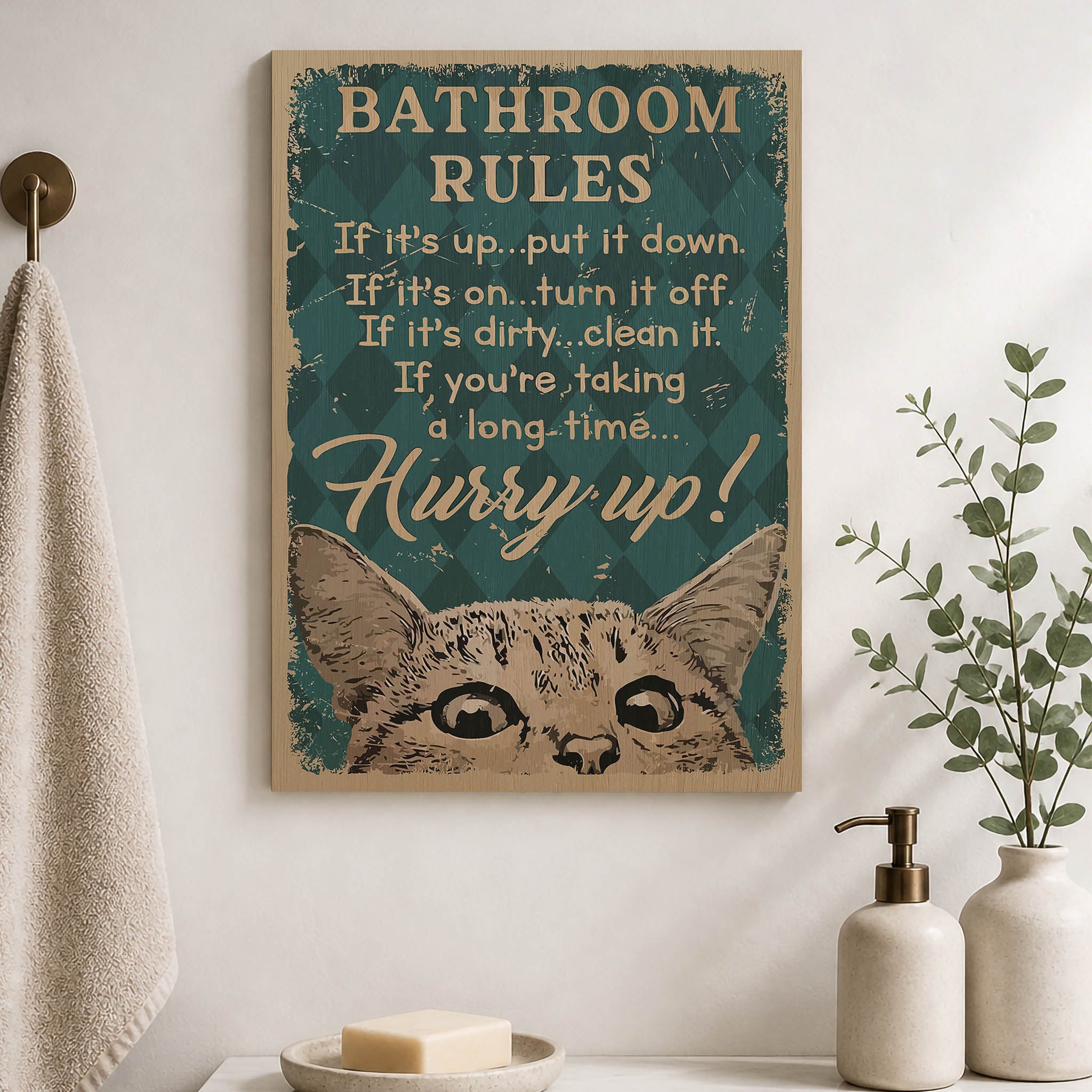 Bathroom Rules Wood Print by OnWood Australia