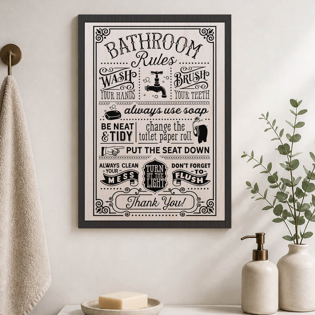 Bathroom Rules Wood Print by OnWood Australia