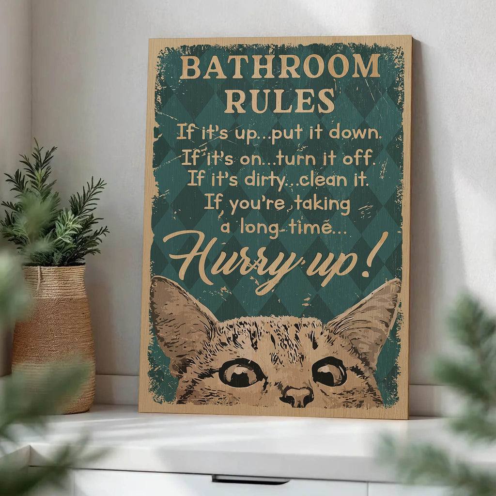 Bathroom Rules Wood Print by OnWood Australia