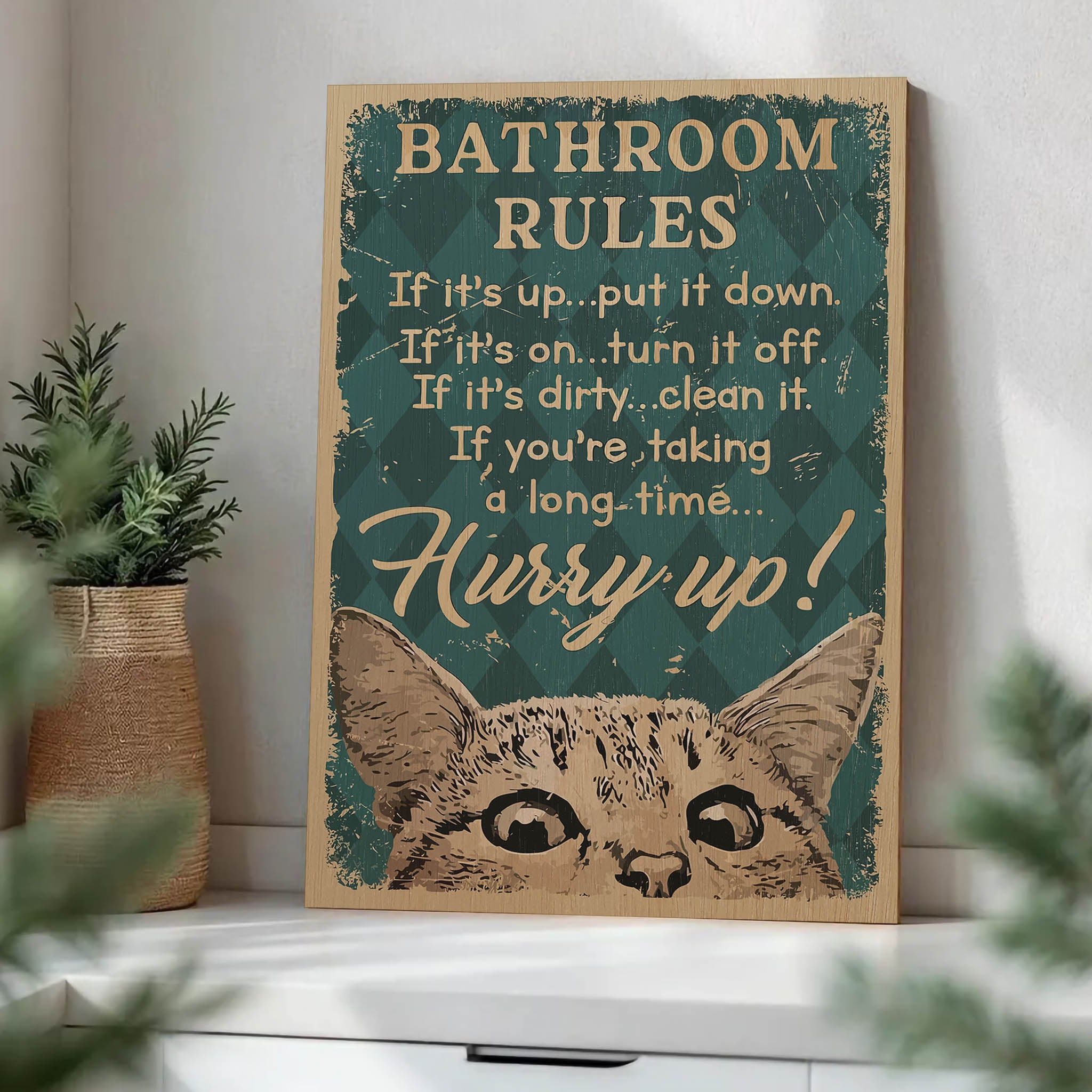 Bathroom Rules Wood Print by OnWood Australia
