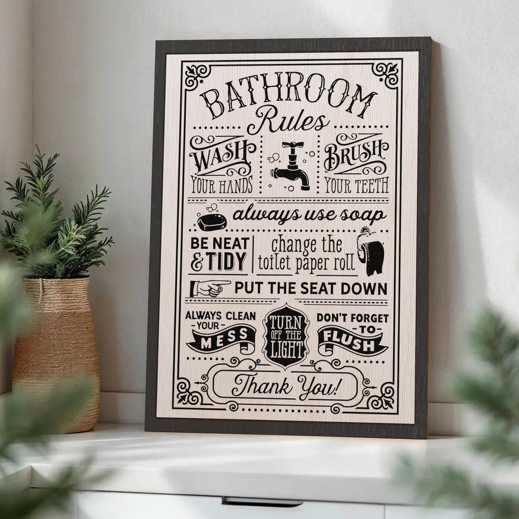 Bathroom Rules Wood Print by OnWood Australia