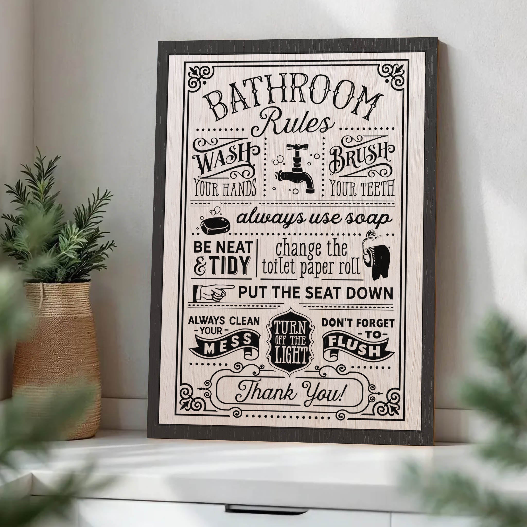 Bathroom Rules Wood Print by OnWood Australia