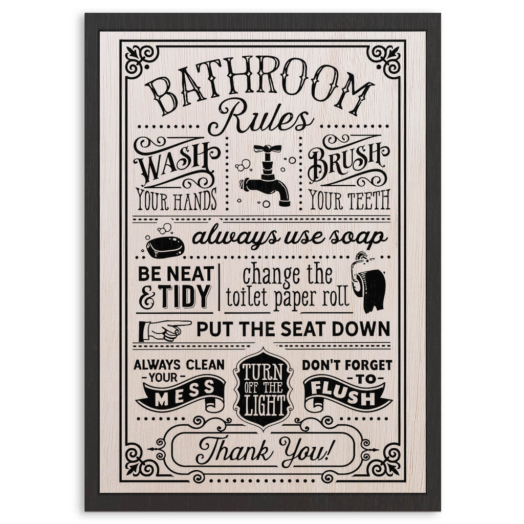 Bathroom Rules Wood Print by OnWood Australia