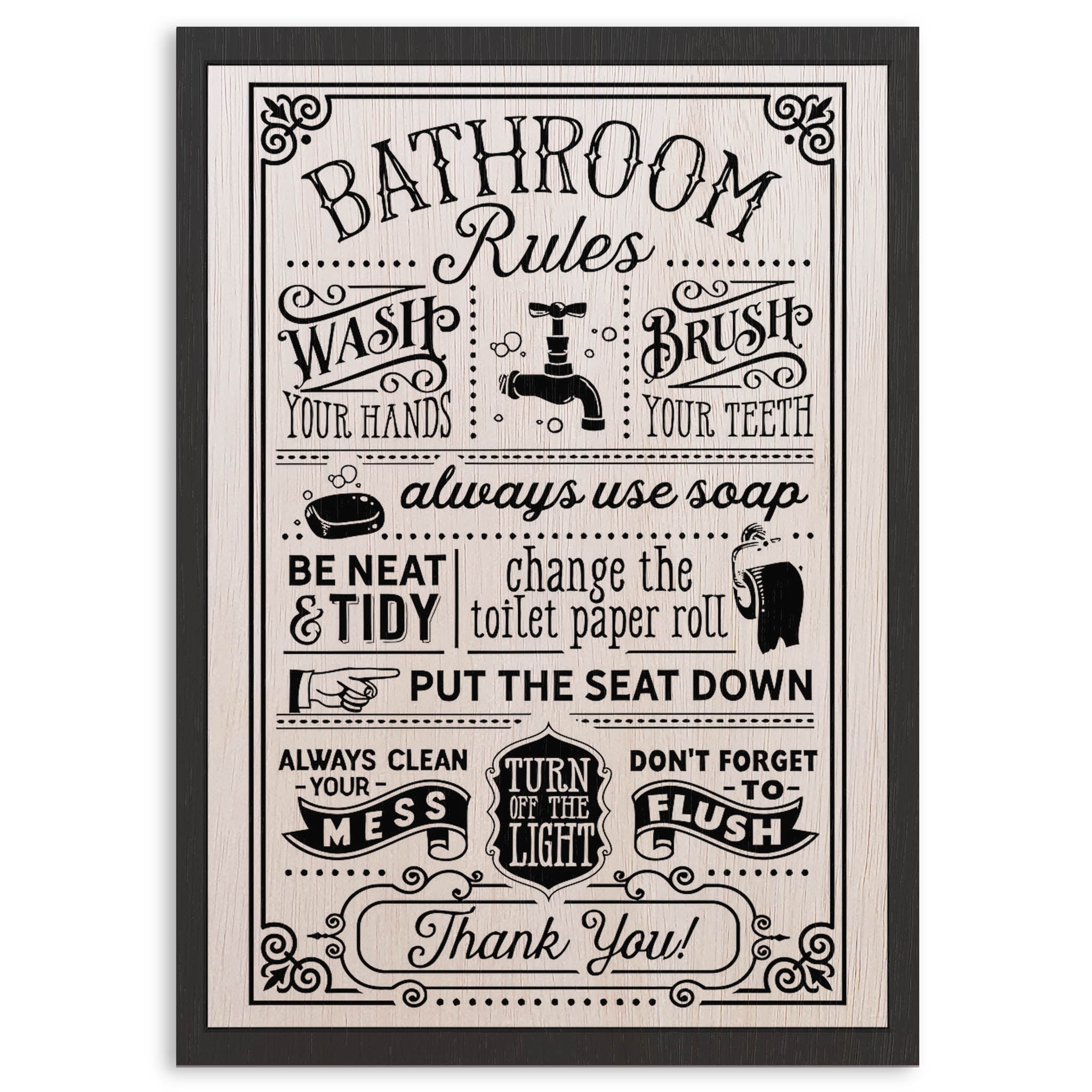 Bathroom Rules Wood Print by OnWood Australia