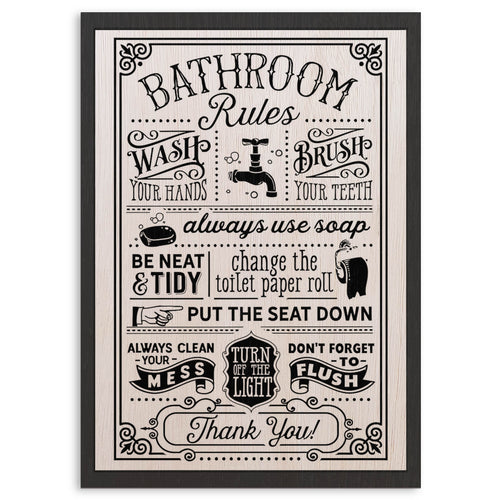 Bathroom Rules Wood Print by OnWood Australia