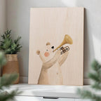 Bear Playing Trumpet Wood Print by OnWood Australia