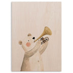 Bear Playing Trumpet Wood Print by OnWood Australia