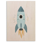 Blue Rocket Ship Wood Print by OnWood Australia
