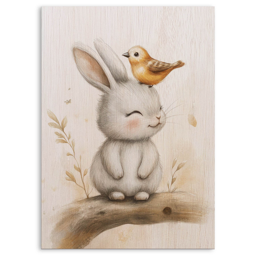 Bunny and Birdie Wood Print by OnWood Australia