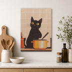 Cat Cooking Wood Print by OnWood Australia