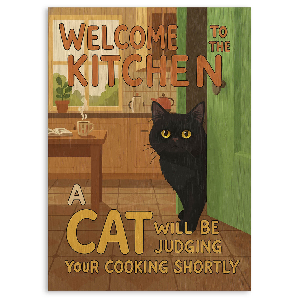 Cat Judges Cooking Wood Print by OnWood Australia