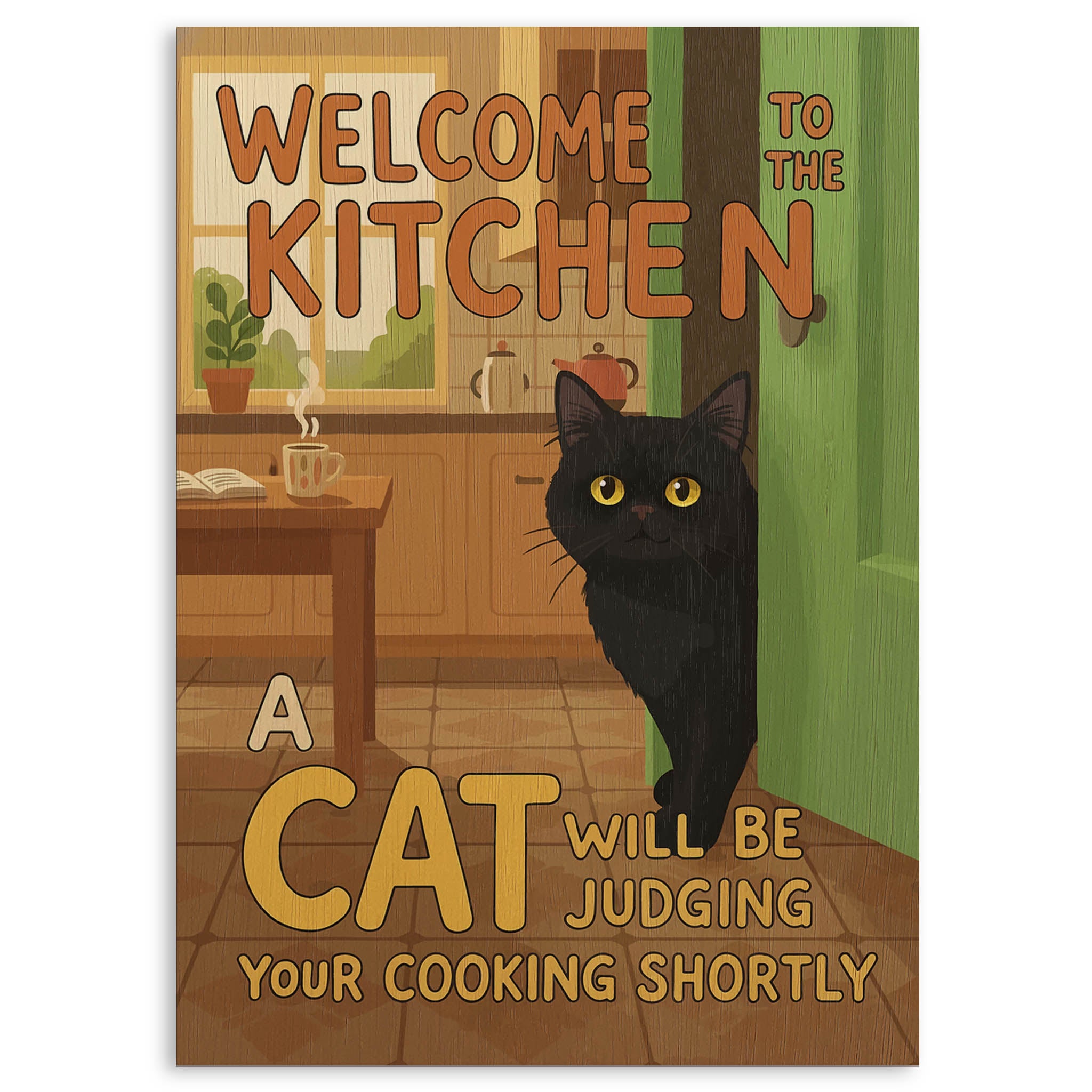 Cat Judges Cooking Wood Print by OnWood Australia