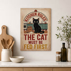 Cat Kitchen Rules Wood Print by OnWood Australia