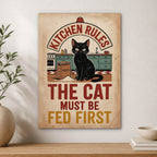 Cat Kitchen Rules Wood Print by OnWood Australia