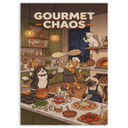 Chaotic Kitchen Cats Wood Print by OnWood Australia