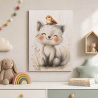 Cute Arctic Fox with Bird Wood Print by OnWood Australia