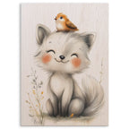 Cute Arctic Fox with Bird Wood Print by OnWood Australia