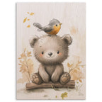 Cute Bear and Bird Wood Print by OnWood Australia