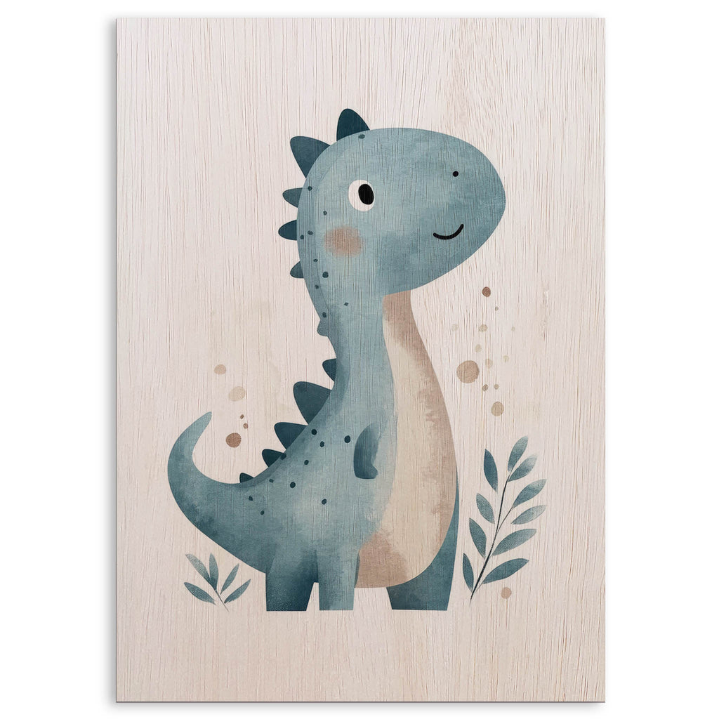 Cute Blue Dinosaur Wood Print by OnWood Australia
