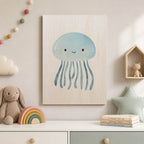 Cute Blue Jellyfish Wood Print by OnWood Australia