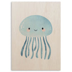 Cute Blue Jellyfish Wood Print by OnWood Australia