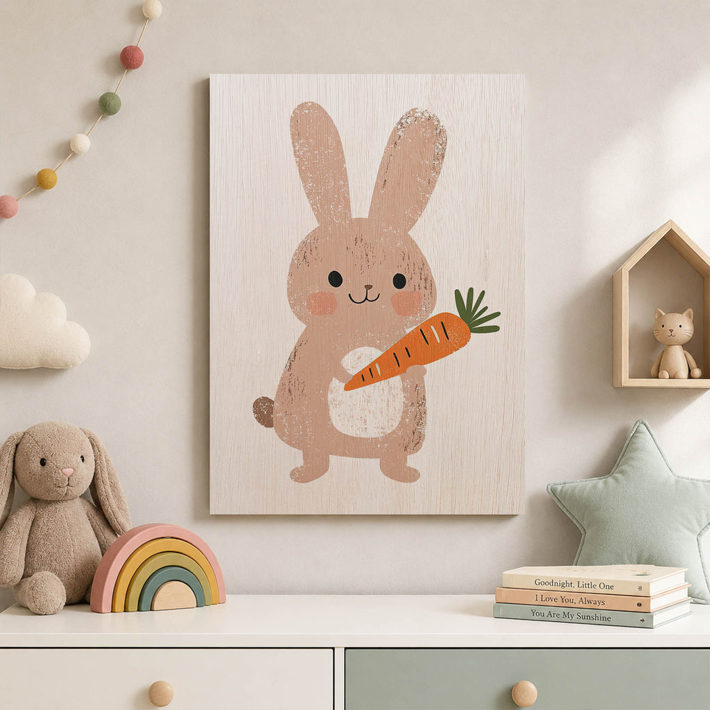 Cute Bunny with Carrot Wood Print by OnWood Australia